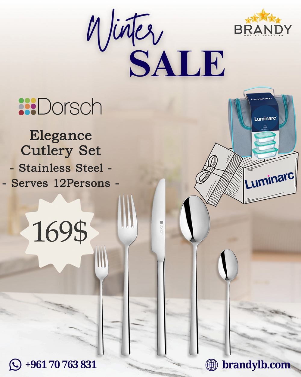 Elegance Cutlery Set 72pcs Stainless Steel + Free Luminarc Lunch bag set