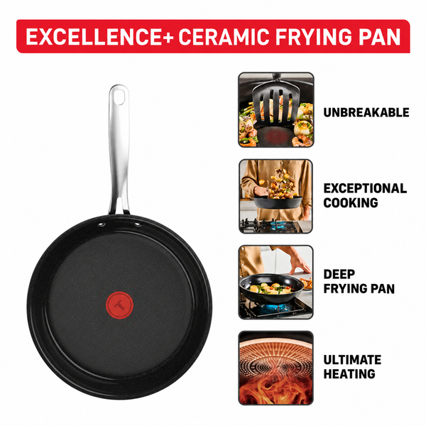 Tefal Excellence+ Ceramic Frypans Black - 2 Sizes