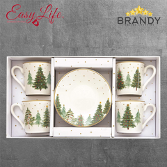 Easy Life Festive Trees Porcelain Espresso Cup & Saucer Set 100ml 8pc