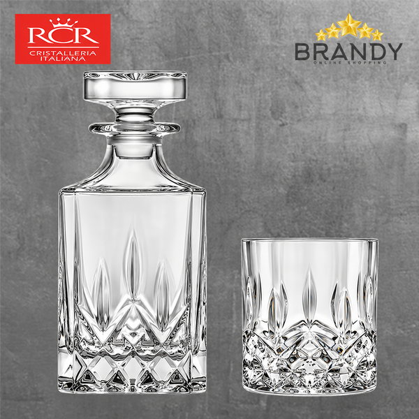 RCR Opera Whisky Set Crystal Decanter and 6 Tumblers