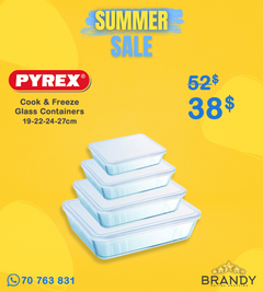 Pyrex Cook & Freeze 4-Piece Rectangular Glass Storage Set with Lids