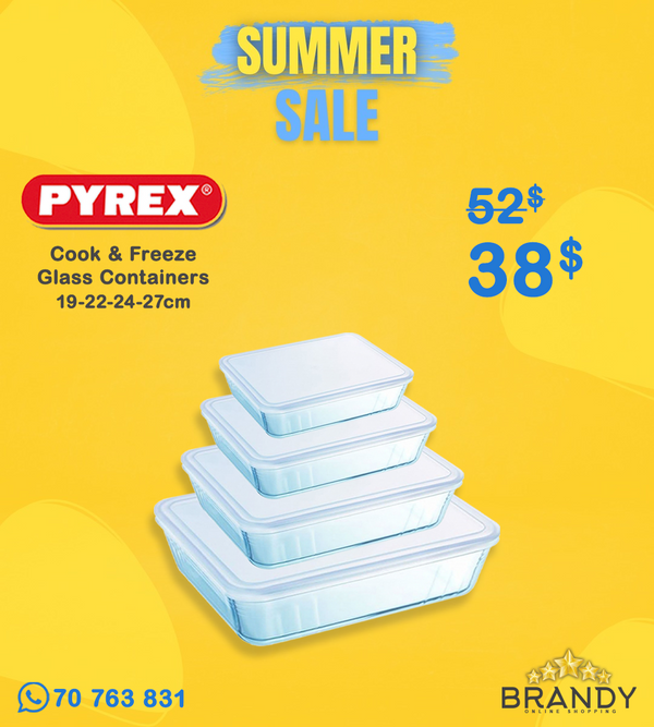 Pyrex Cook & Freeze 4-Piece Rectangular Glass Storage Set with Lids