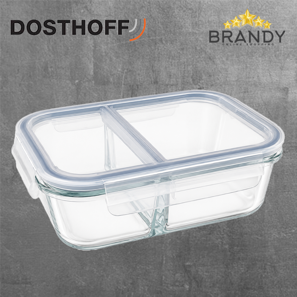 Dosthoff Divided Rectangular Glass Container with Lid 1000ml