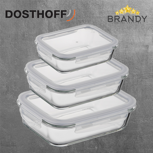 Dosthoff 3-Piece Rectangular Glass Containers with Lids