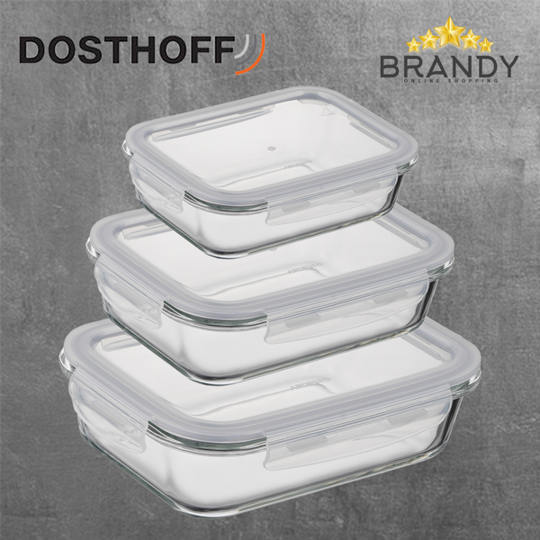 Dosthoff 3-Piece Rectangular Glass Containers with Lids