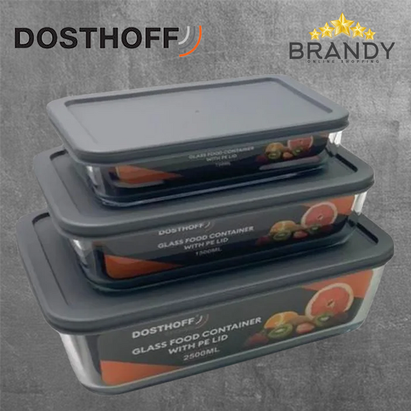 Dosthoff 3-Piece Rectangular Glass Containers with Lids