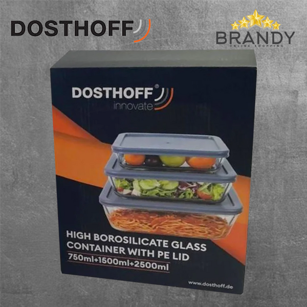 Dosthoff 3-Piece Rectangular Glass Containers with Lids