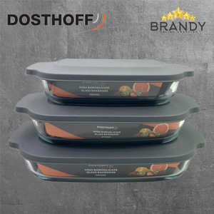 Dosthoff 3-Piece Rectangular Glass Roasters with Lids