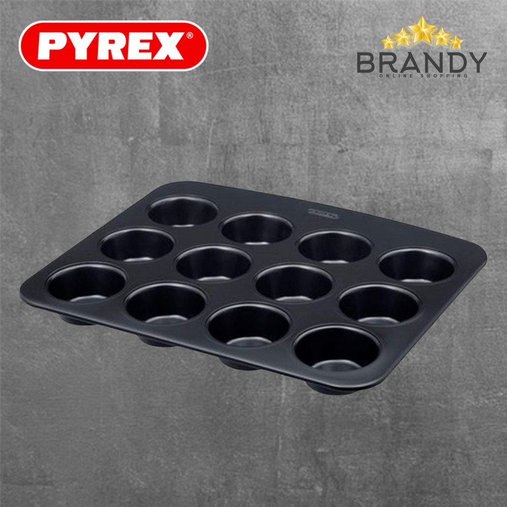 Pyrex Glide 12-Cup Muffin Pan Carbon Steel Nonstick GL12BU6-1