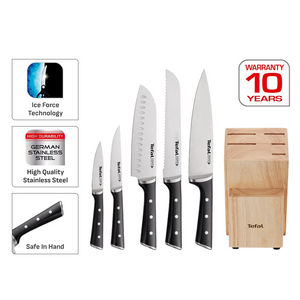 Tefal Ice Force Wood Knife Block with 5 Knives K232S574