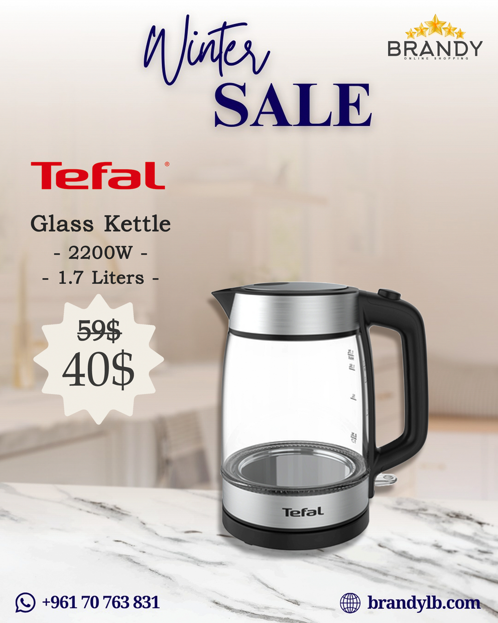 Glass Kettle KI700827 with Blue Illumination