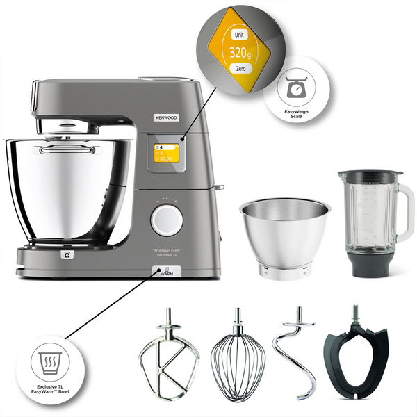 Kenwood Titanium Chef Patissier XL KWL90.124 - 7L & 5L Stand Mixer 1400W Silver -