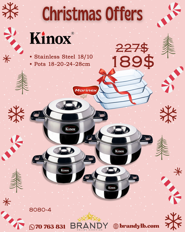 Set of 4 Stainless Steel Pots for All Hob Types + Free Marinex 3 Roasters