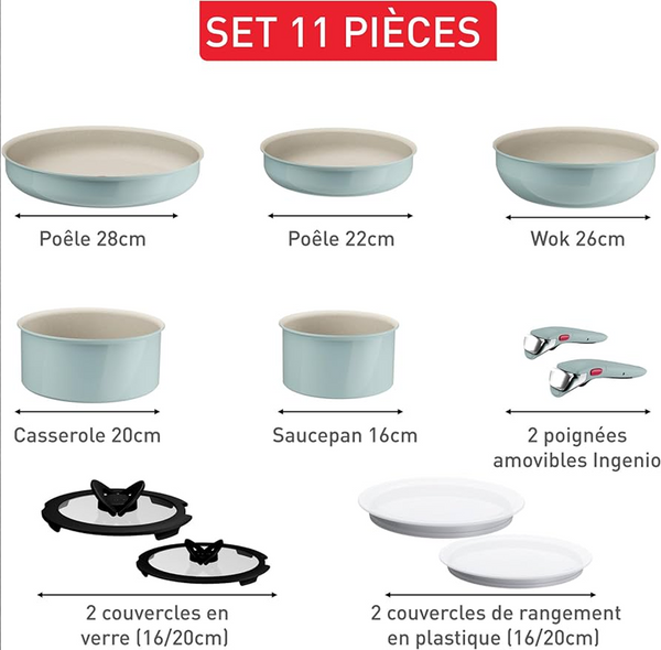 Tefal Ingenio Serenity Eucalypt Green Cookware Set 11-piece L828SB04