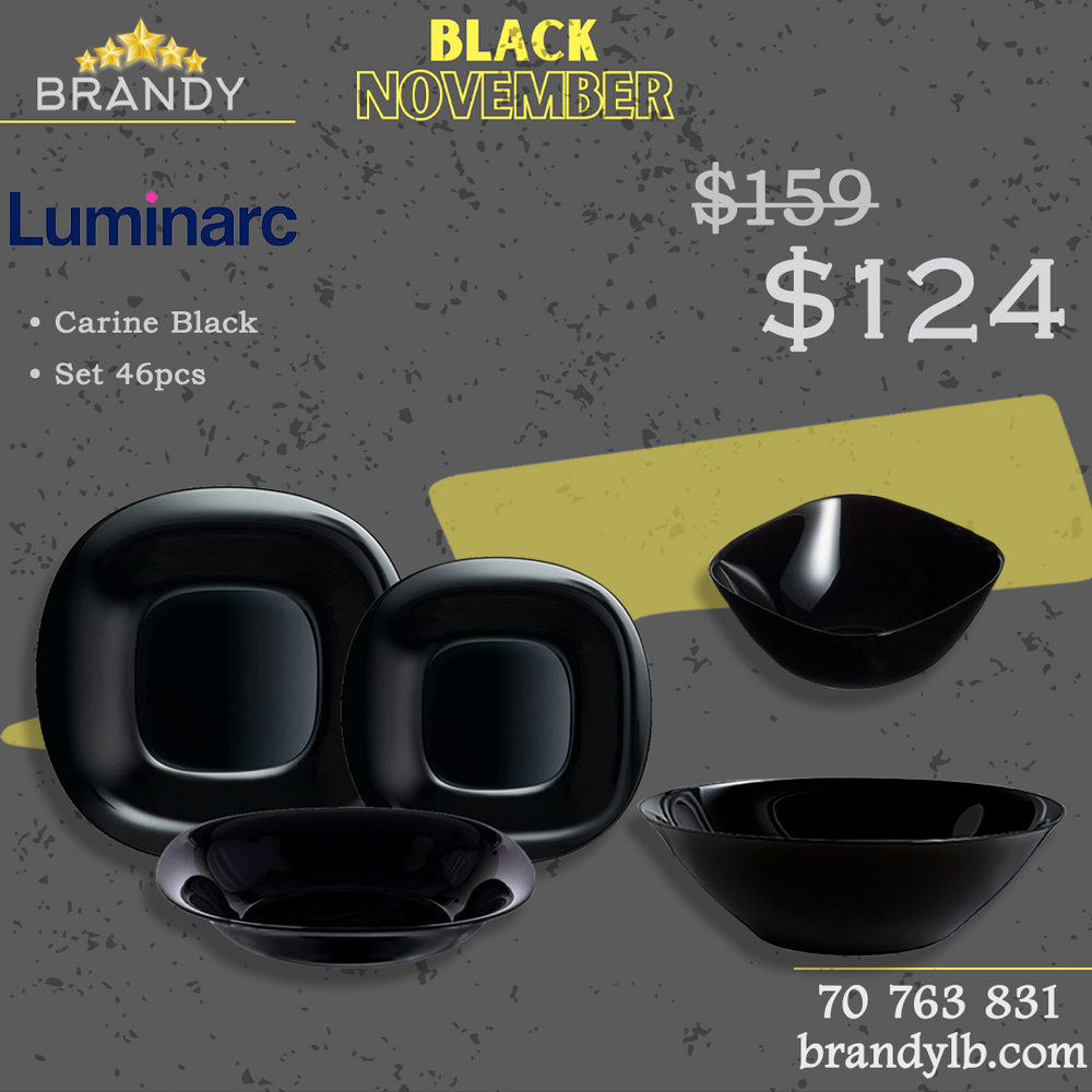 Carine Black Dinner Set 46pcs Opal Glass