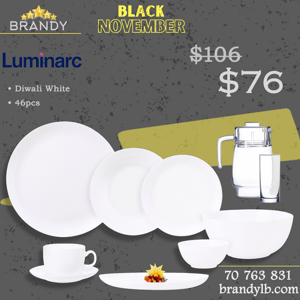 Diwali White Dinner Set 46pcs Opal Glass