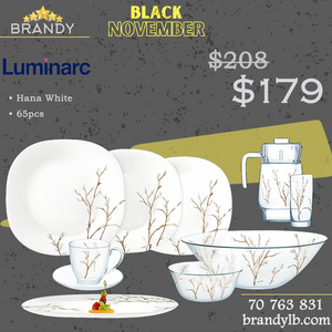 Hana White Dinner Set 65pcs Glass Tableware Set
