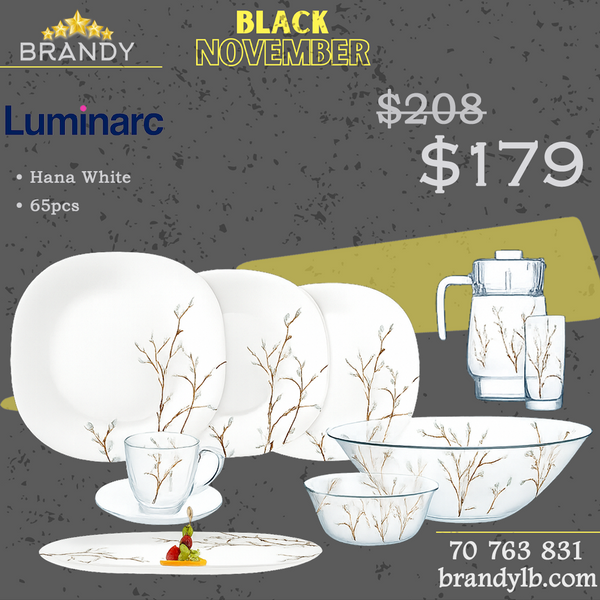 Hana White Dinner Set 65pcs Glass Tableware Set