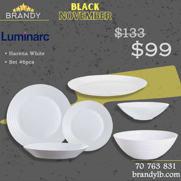Harena White Dinner Set 46pcs Opal Glass