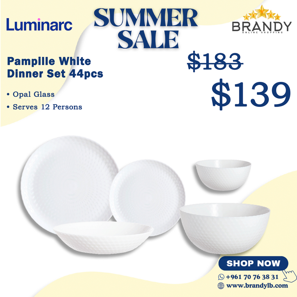Pampille White Dinner Set 44pcs Opal Glass