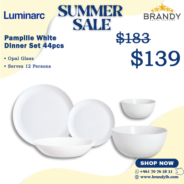Pampille White Dinner Set 44pcs Opal Glass