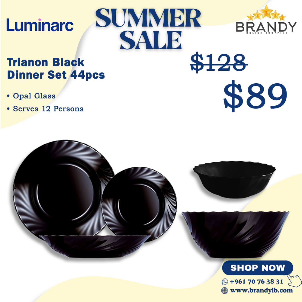 Trianon Black Dinner Set 44pcs - Elegant Opal Glass Tableware