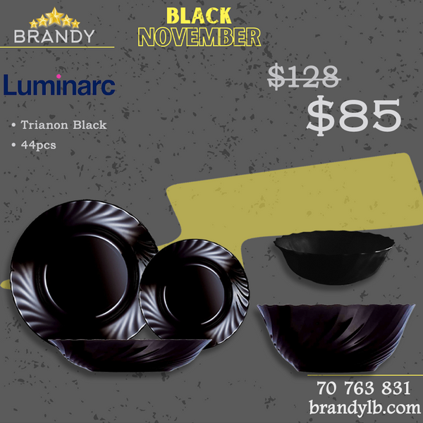 Trianon Black Dinner Set 44pcs - Elegant Opal Glass