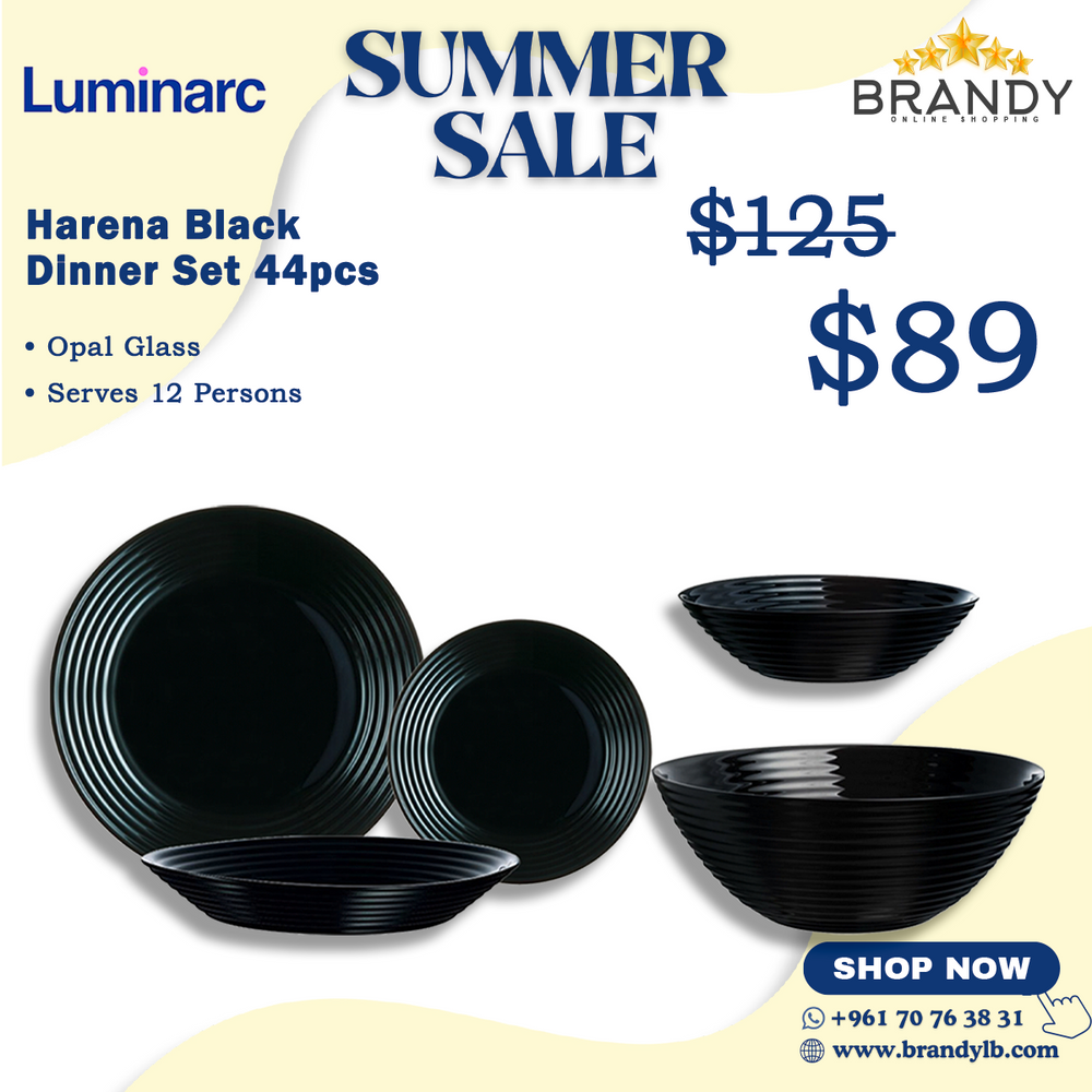 Harena Black Dinner Set 44pcs - Opal Glass Tableware