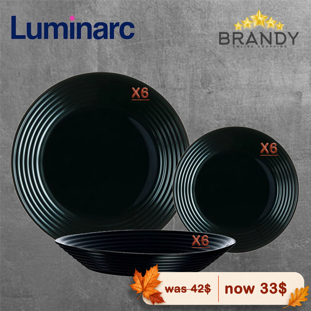 Luminarc Harena 18-Piece Dinner Set Opal Glass Black