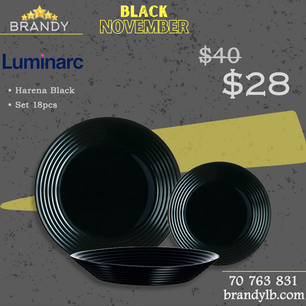 Harena Black Dinner Set 18pcs Opal Glass