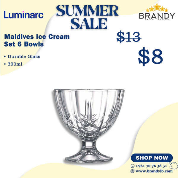 Maldives Ice Cream Bowls Set 6pcs, 300ml Opal Glass