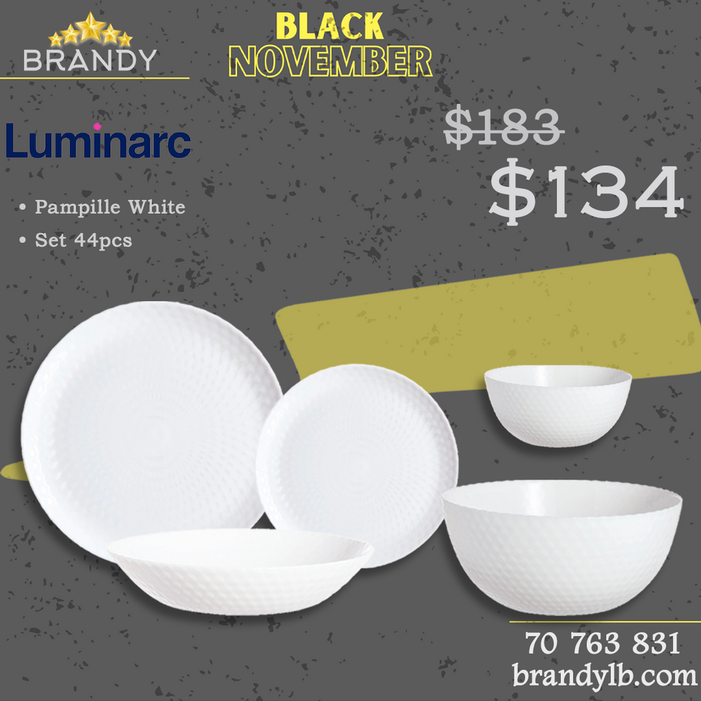 Pampille White Dinner Set 44pcs Opal Glass