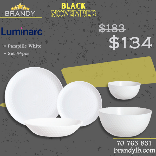 Pampille White Dinner Set 44pcs Opal Glass