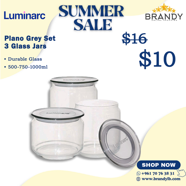 Plano Grey Set 3 Jars Glass Food Containers