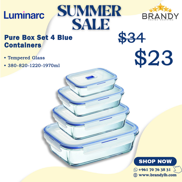 Pure Box Set 4 Rectangular Food Containers Blue