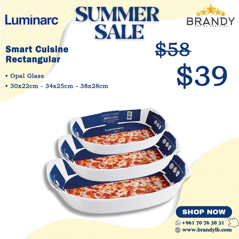 Smart Cuisine Set 3 Rectangular Roasters - Opal Glass