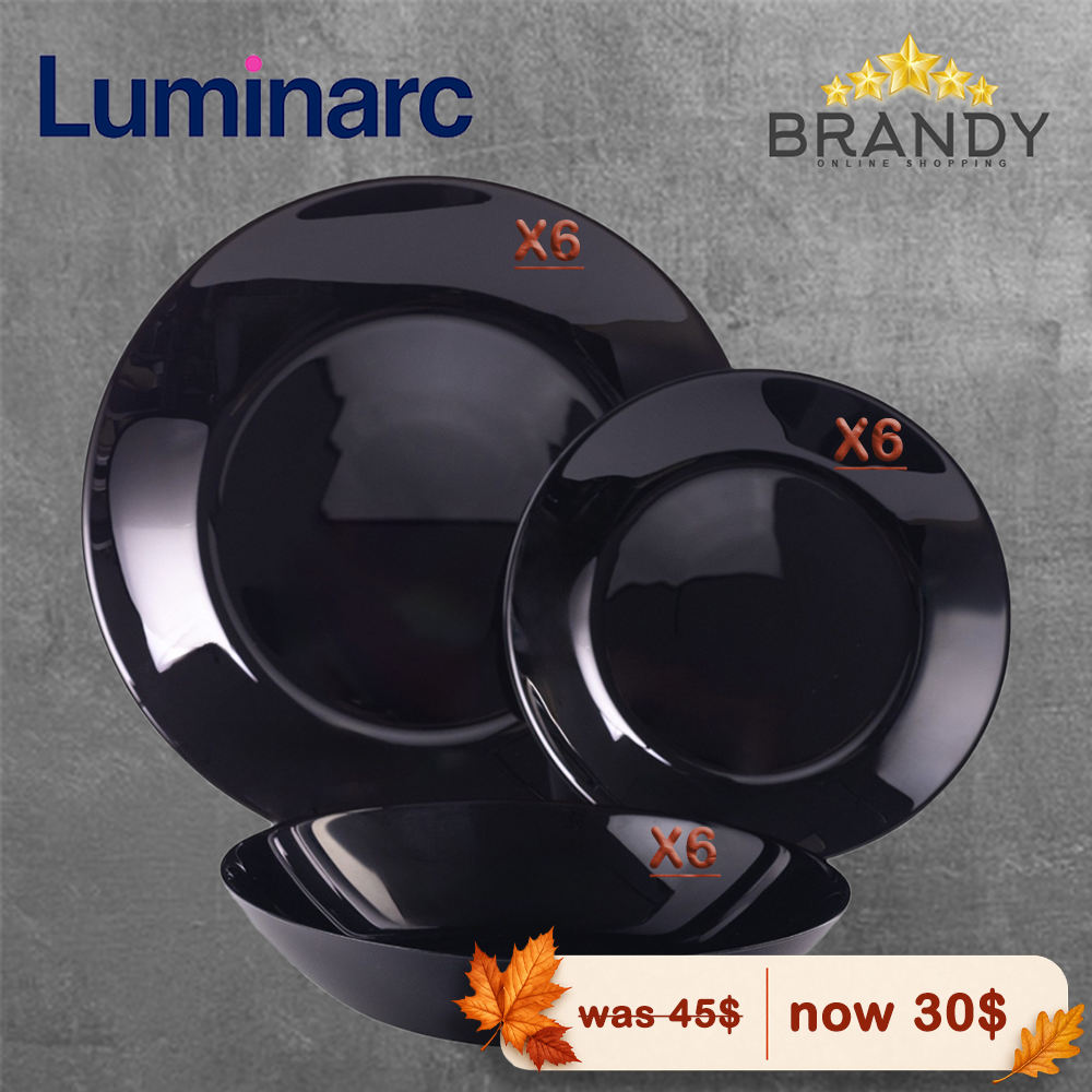 Luminarc Zelie Black 18-Piece Opal Glass Dinner Set 25/20/18 cm
