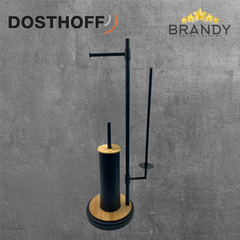 Dosthoff Toilet Brush with Paper Holder Matte Black Iron Bamboo Base-1