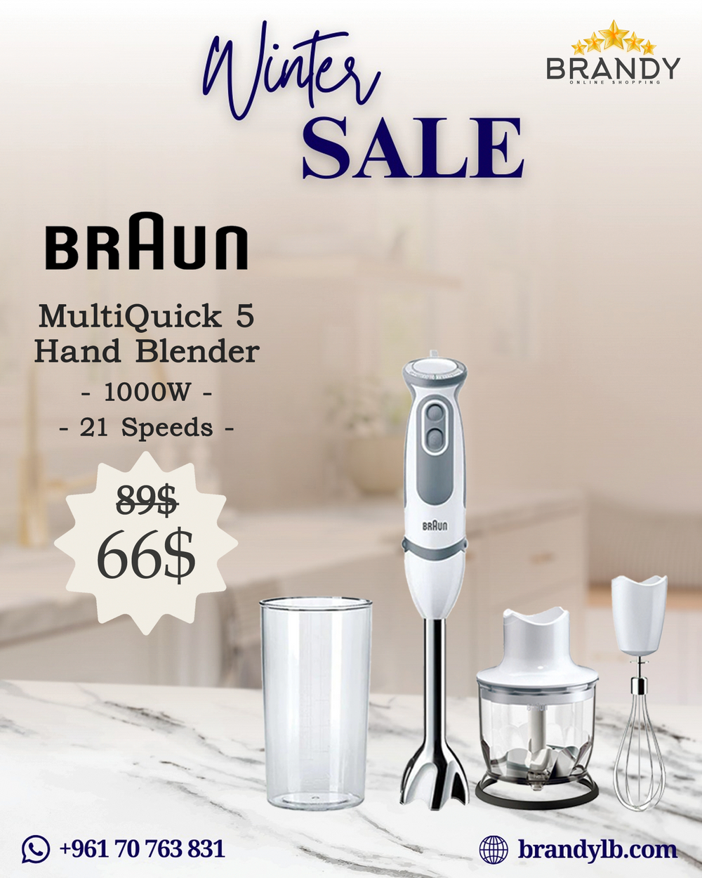 MultiQuick 5 Hand Blender MQ5235WH, 1000W, 21 Speeds