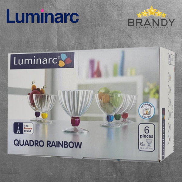 Luminarc Quadro Rainbow Ice Cream Bowls Set of 6 300 ml Colored
