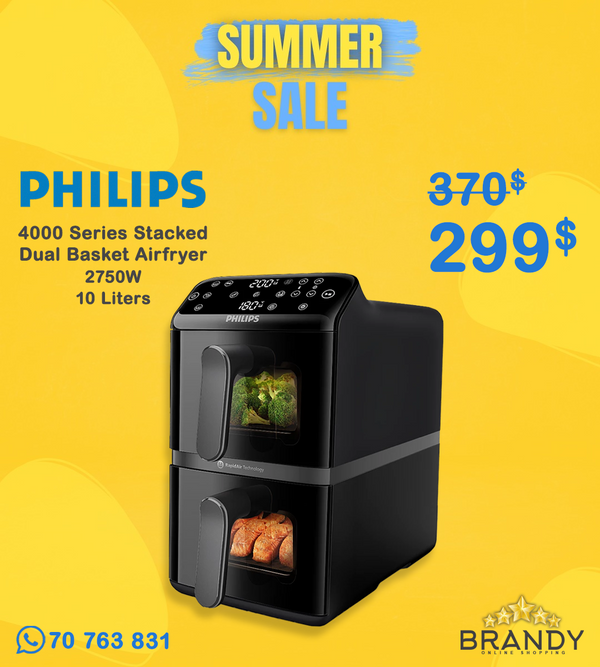 Philips 4000 Series Stacked Dual Basket Airfryer 10 Liters (5+5) NA460