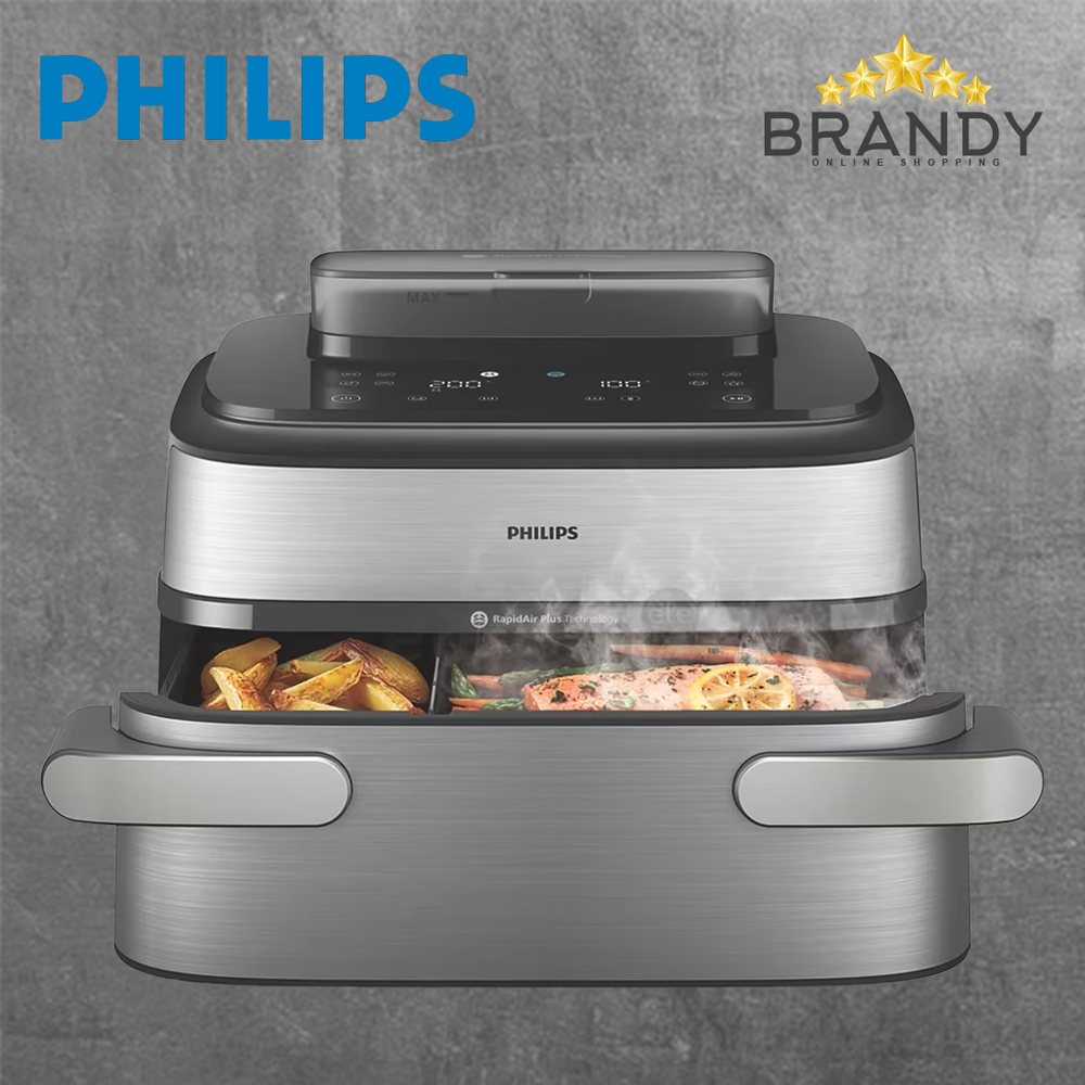 Philips 5000 Series Megabasket Airfryer with Steam NA565 9.5 Liters Silver