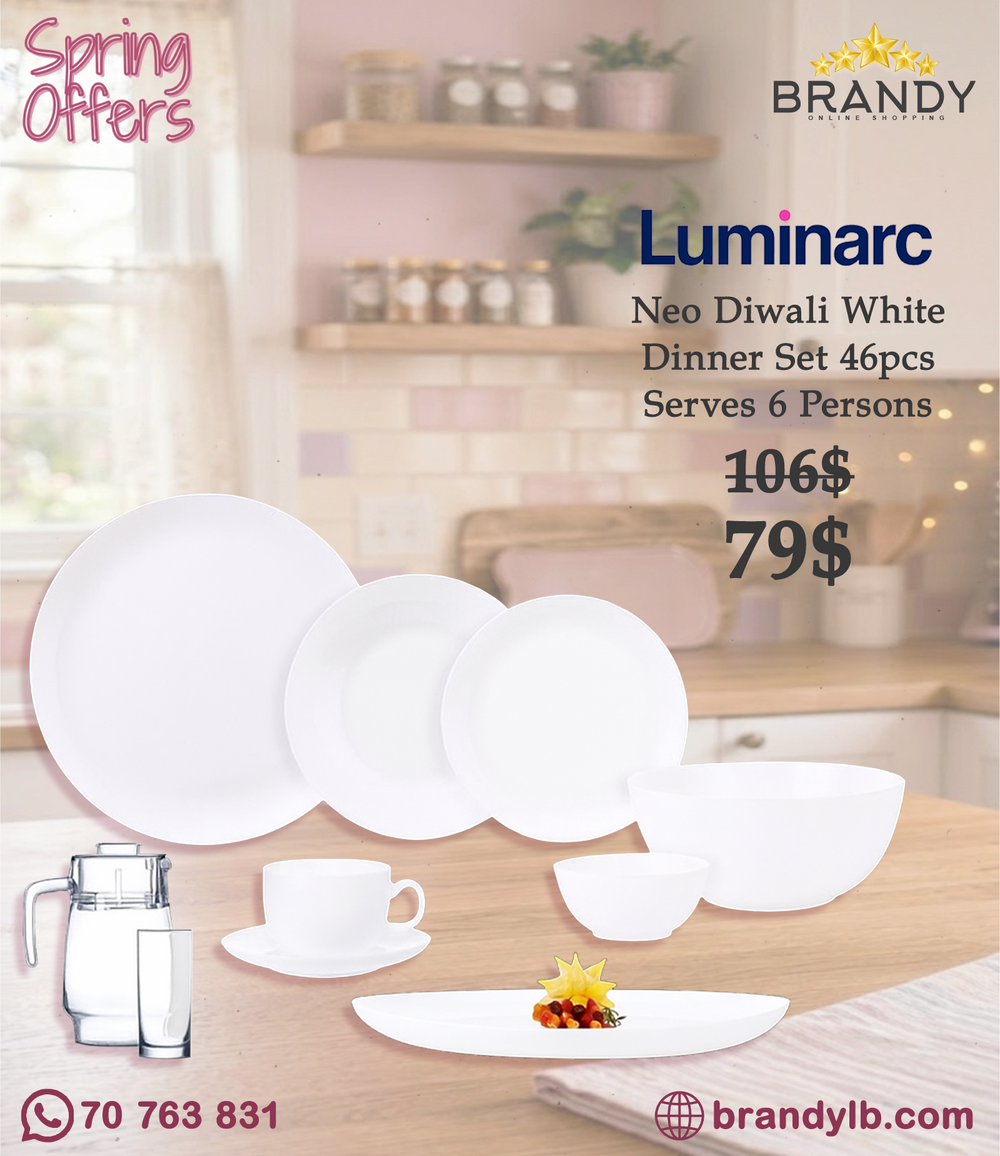 Luminarc Diwali White 46-Piece Opal Glass Dinner Set P6007