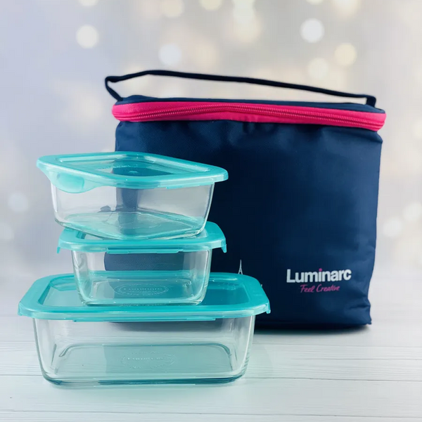 Luminarc Keep'n Box Lunch Bag Set P8001 4pc Tempered Glass Lagoon