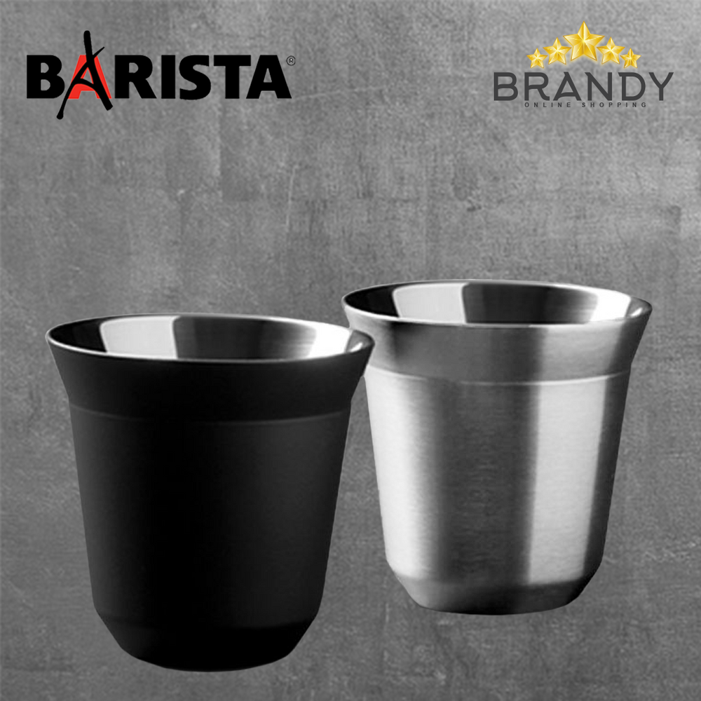 Barista Set 2 Coffee Cups 80ml Black & Silver PR0030-1