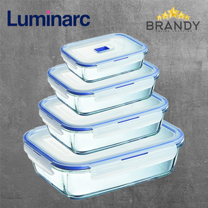 Luminarc Pure Box Active 4-Piece Rectangular Glass Storage Set Blue