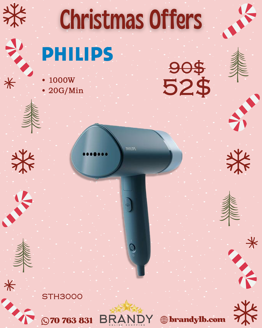 Philips Handheld Steamer STH3000, 1000W, Dark Grey
