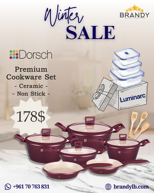 Dorsch Premium Granite Cookware Set 9pcs + Free Luminarc 3 Glass Containers