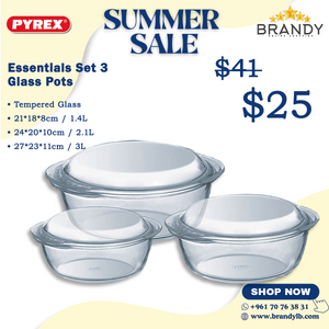 Essentials Set 3 Pots Tempered Glass