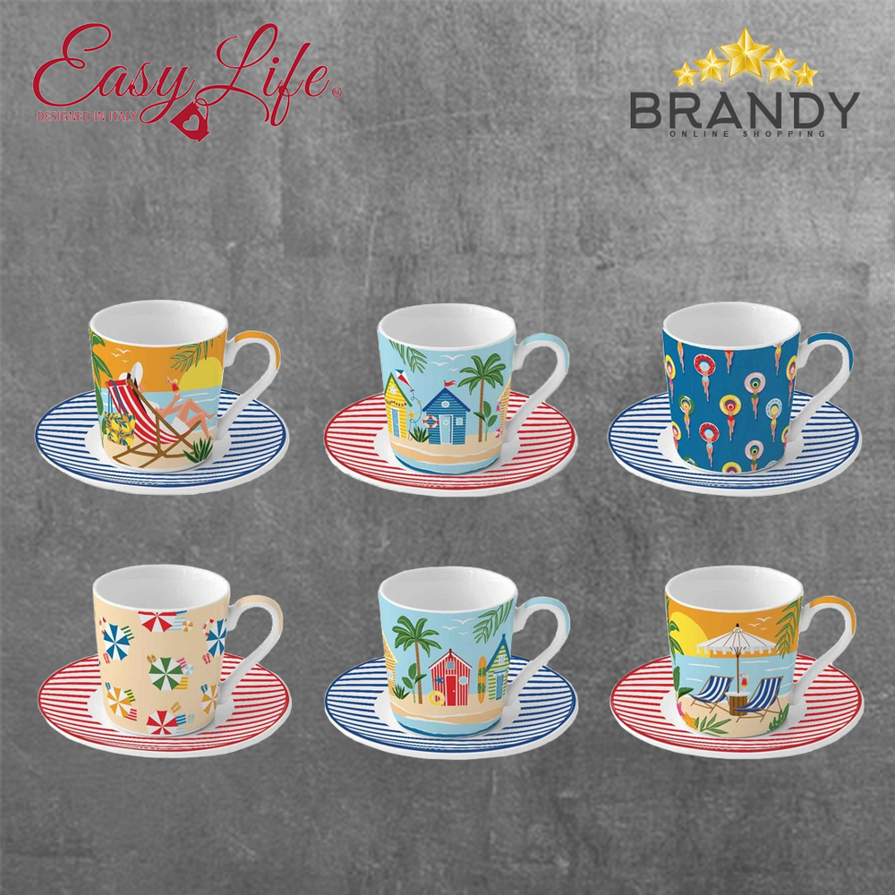 A La Plage Coffee Cups Set 6pcs, Porcelain, 100ml